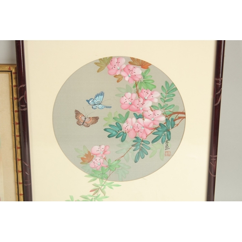 77 - THREE CHINESE PAINTINGS ON SILK, each framed and glazed, (3).