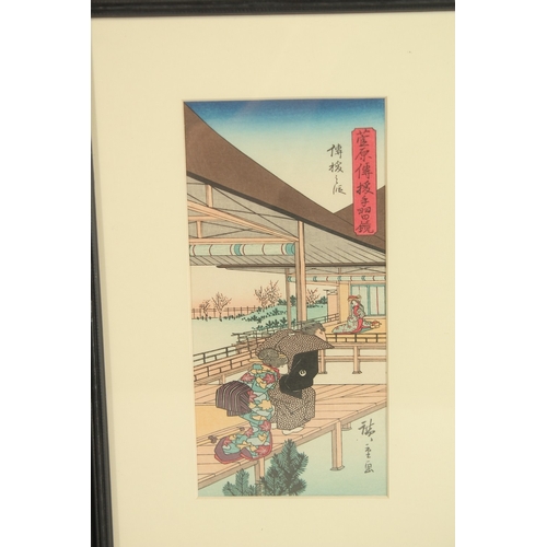 78 - THREE JAPANESE WOODBLOCK PRINTS, each framed and glazed, (3).