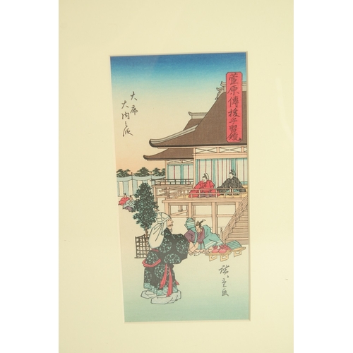 78 - THREE JAPANESE WOODBLOCK PRINTS, each framed and glazed, (3).