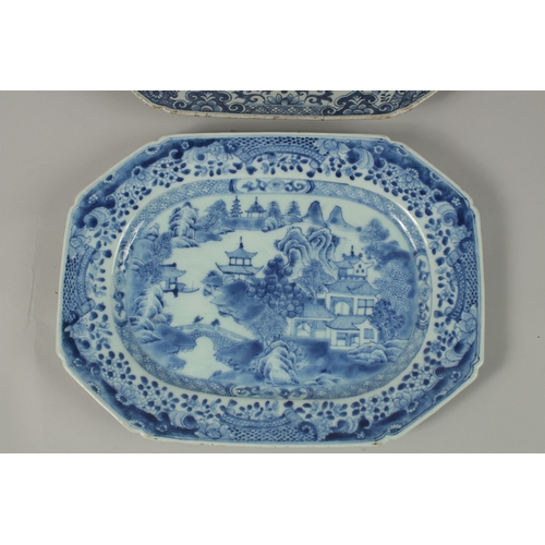 8 - TWO CHINESE BLUE AND WHITE PORCELAIN RECTANGULAR SERVING DISHES, largest (af) 35cm x 26.5cm.