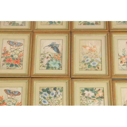 82 - A COLLECTION OF SEVENTEEN CHINESE PITH PAINTINGS, each depicting butterflies and flora, uniformly fr... 