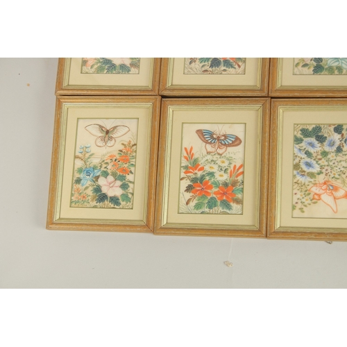 82 - A COLLECTION OF SEVENTEEN CHINESE PITH PAINTINGS, each depicting butterflies and flora, uniformly fr... 