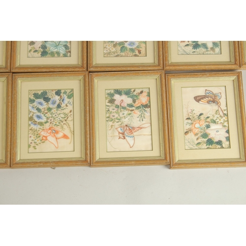 82 - A COLLECTION OF SEVENTEEN CHINESE PITH PAINTINGS, each depicting butterflies and flora, uniformly fr... 