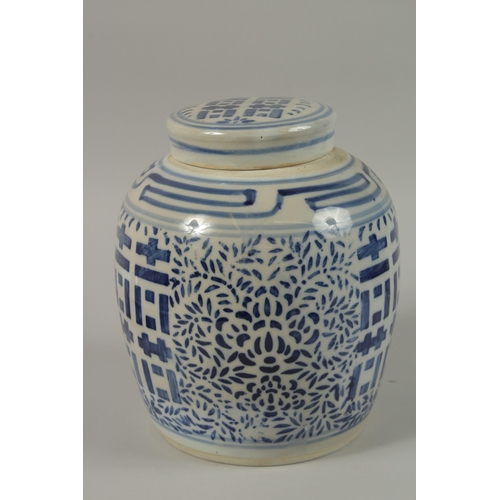 9 - A CHINESE BLUE AND WHITE PORCELAIN JAR AND COVER, 24cm high.