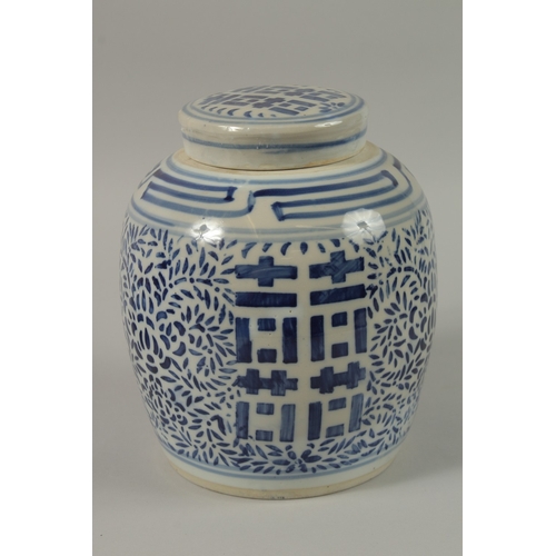 9 - A CHINESE BLUE AND WHITE PORCELAIN JAR AND COVER, 24cm high.