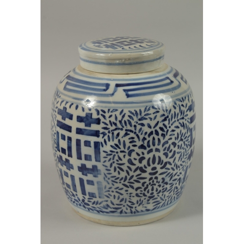 9 - A CHINESE BLUE AND WHITE PORCELAIN JAR AND COVER, 24cm high.