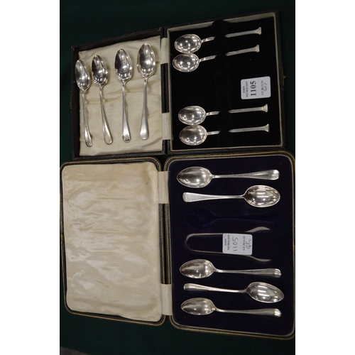 1105 - Two part sets of silver coffee spoons.