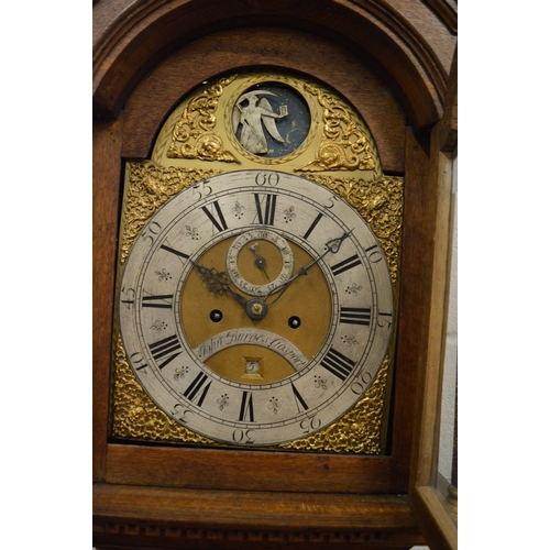 317 - An 18th century oak longcase clock with eight day movement and father time automaton, the arched dia... 