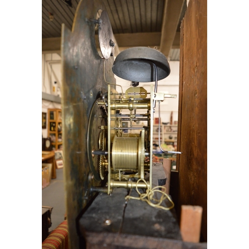 317 - An 18th century oak longcase clock with eight day movement and father time automaton, the arched dia... 