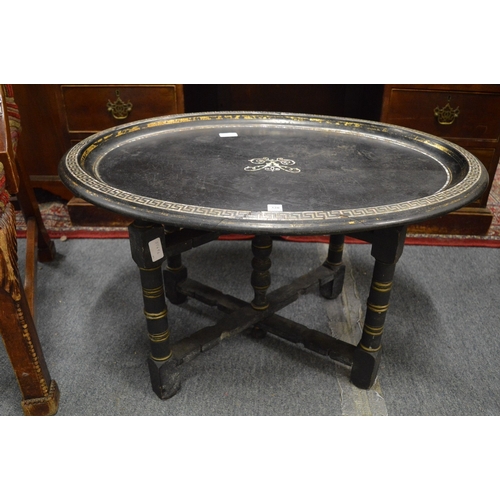 320 - Victorian oval papier mache tray on stand.