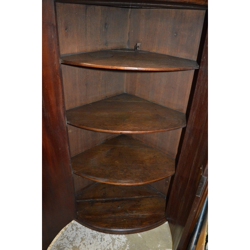 336 - 19th century mahogany hanging bow fronted corner cupboard.