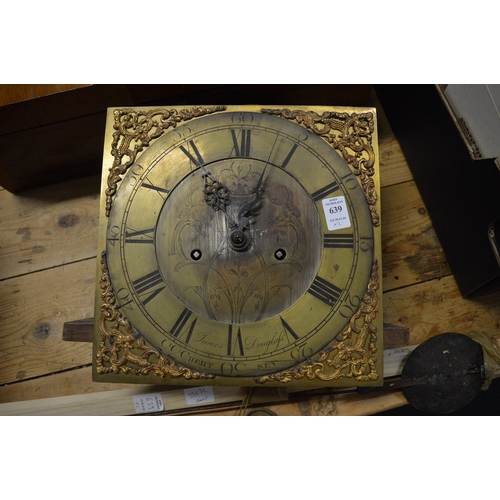 639 - An 18th century eight day clock movement, brass dial signed James Douglas Chertsey, with pendulum.