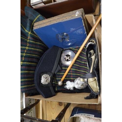 656 - Items relating to the London Scottish Regiment, to include kilt, swagger stick and other items.