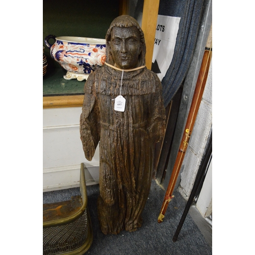 697 - A large early 16th century carved wood figure of a saint.