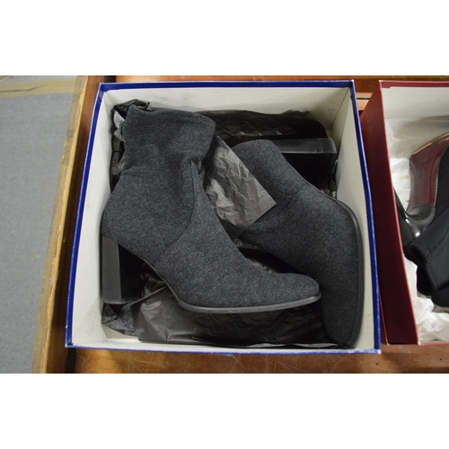 799 - Three pairs of ladies boots, boxed, size 6 together with a pair of boxed shoes.