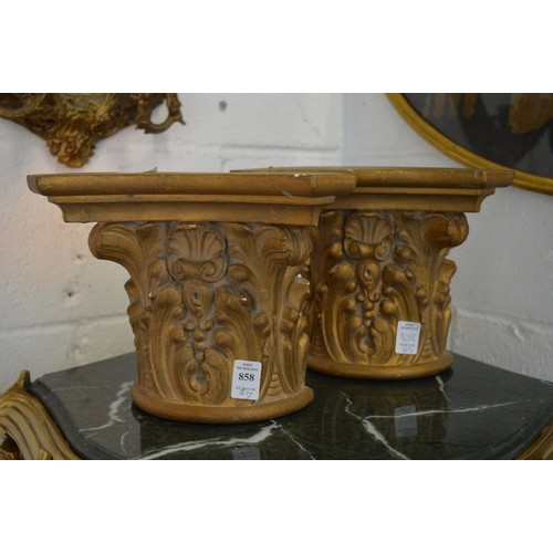 858 - Decorative gilded ornamental items to include column capitals, cherubs and a decorative dish.