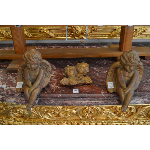 858 - Decorative gilded ornamental items to include column capitals, cherubs and a decorative dish.