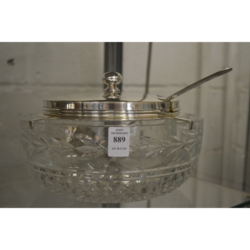 889 - A cut glass and silver plated punch bowl.