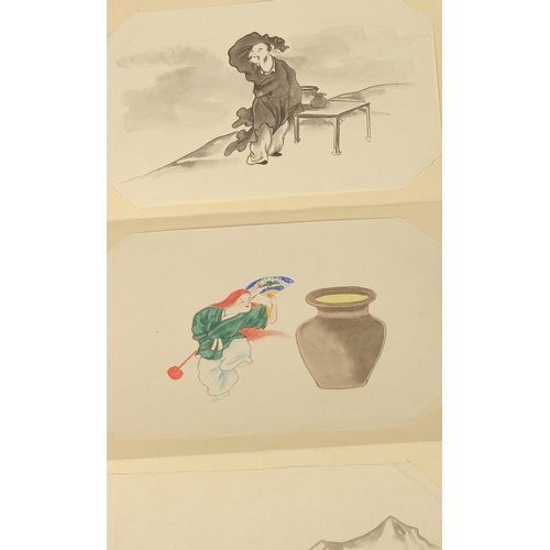 10 - Early 20th Century Chinese School. A woman playing a guzheng to children, watercolour, 5.25