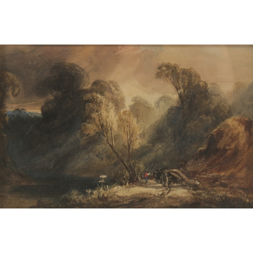 101 - 19TH CENTURY ENGLISH SCHOOL. A Stormy Landscape with a Logging Team, watercolour. 6