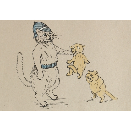 19 - After Louis Wain, a hand-coloured print of three cats, 5.25