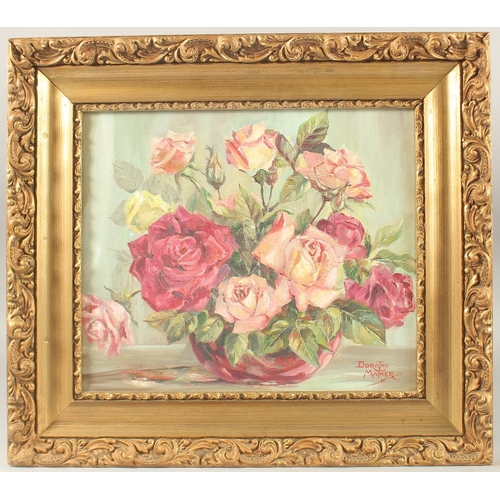 203 - DOROTHY MATHER (20TH CENTURY). A Still Life of Roses, oil on board. Signed, 12