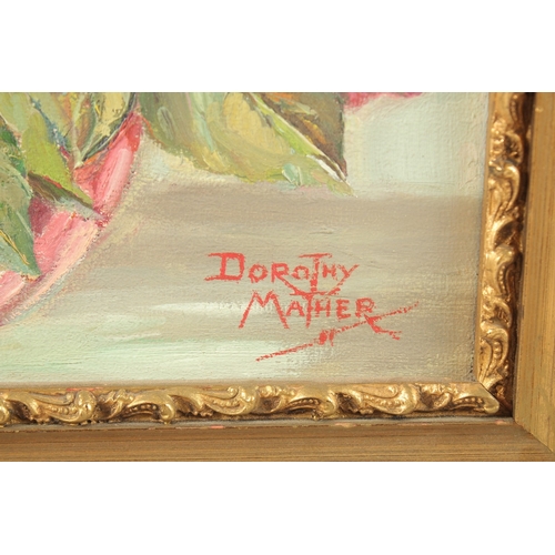 203 - DOROTHY MATHER (20TH CENTURY). A Still Life of Roses, oil on board. Signed, 12