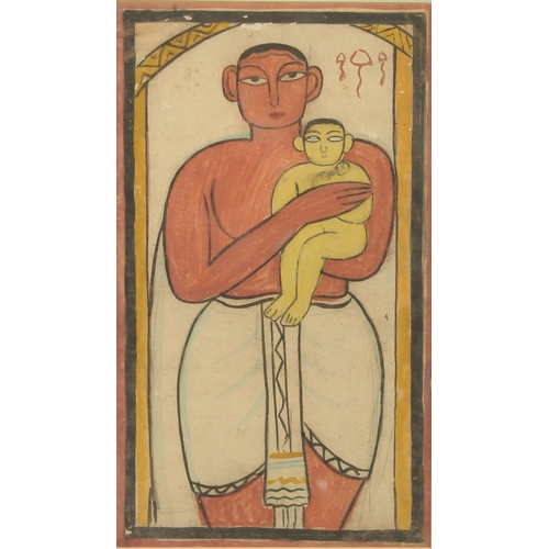 221 - ATTRIBUTED TO JAMINI ROY (1887-1972) INDIAN. Study of a figure and child, gouache on paper. 14.5