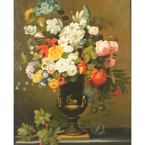 283 - A. ANDERSEN. Dutch still life, flowers in a vase. Canvas on board. 24