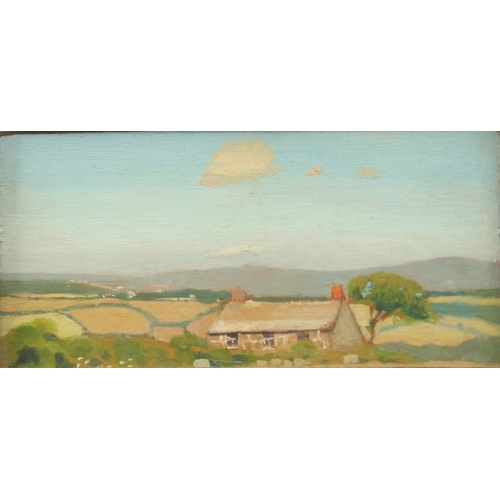 286 - ENGLISH SCHOOL. Landscape with a house, trees and hills. Oil on board. 4.5