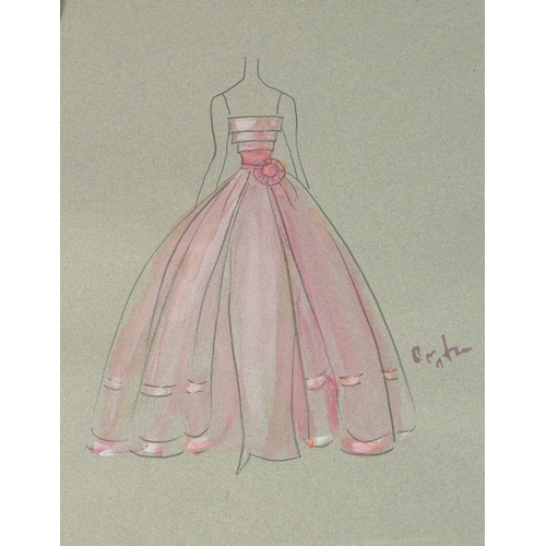 287 - CECIL BEATON (CIRCA 1920). Seven drawings for dresses, on coloured paper, unframed. Signed. 13