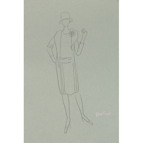 287 - CECIL BEATON (CIRCA 1920). Seven drawings for dresses, on coloured paper, unframed. Signed. 13