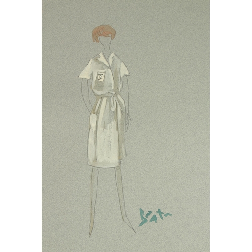 287 - CECIL BEATON (CIRCA 1920). Seven drawings for dresses, on coloured paper, unframed. Signed. 13