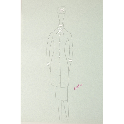 287 - CECIL BEATON (CIRCA 1920). Seven drawings for dresses, on coloured paper, unframed. Signed. 13