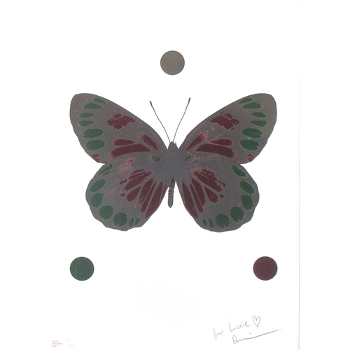 288 - DAMIEN HIRST (b. 1965) BRITISH. Butterfly spin picture. Signed, for Lucie with a heart. Happy Christ... 