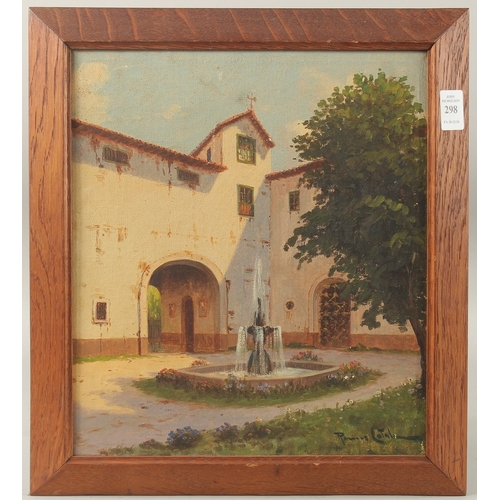 298 - BENITO RAMOS CATALAN. South American courtyard, oil on canvas. Signed. 12