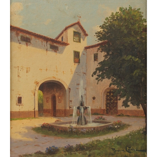 298 - BENITO RAMOS CATALAN. South American courtyard, oil on canvas. Signed. 12