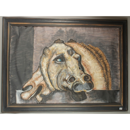 299 - ATTRIBUTED TO CHEMA COBO. A surreal study of an animal's head, watercolour and collage. 32