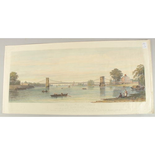 40 - View of the Suspension Bridge across The Thames at Hammersmith, The New Iron Bridge and The Royal Mi... 