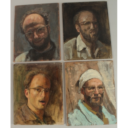 516 - GEORGE WEISSBORT (1928 - 2013). Four self portraits. Head and shoulders. Unframed, board. 10.5