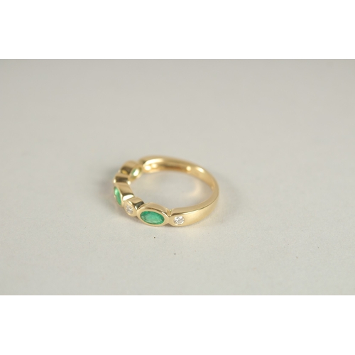 1000 - AN 18CT YELLOW GOLD, EMERALD AND DIAMOND HALF HOOP ETERNITY RING.