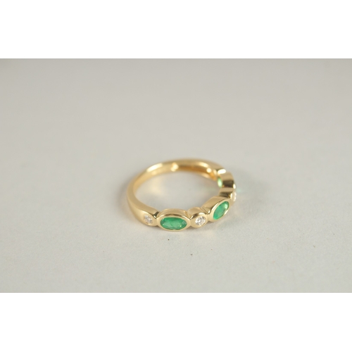 1000 - AN 18CT YELLOW GOLD, EMERALD AND DIAMOND HALF HOOP ETERNITY RING.