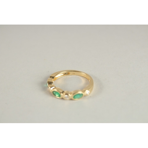 1000 - AN 18CT YELLOW GOLD, EMERALD AND DIAMOND HALF HOOP ETERNITY RING.