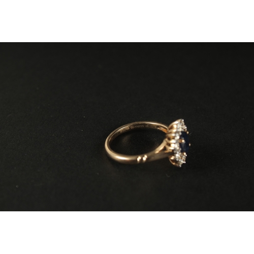 1019 - A 9CT YELLOW GOLD RING set with oval sapphire and a halo of RBC diamonds, boxed. Sapphire 1.00ct app... 