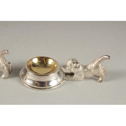 1117 - A PAIR OF SILVER-PLATED PUPPY SALTS.