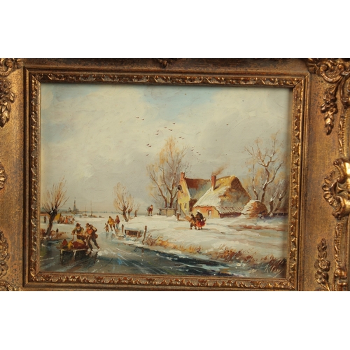 1202 - DUTCH SCHOOL - KLEIN. Winter landscape, figures skating. Signed. Copper panel.  5.5