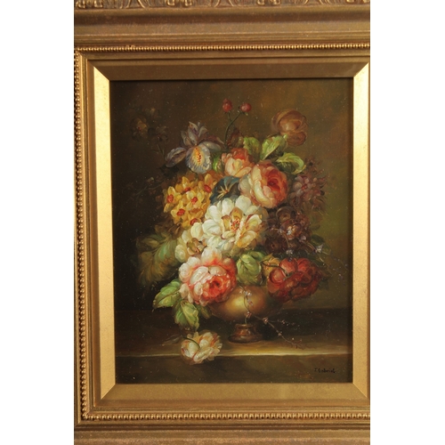 1206 - J. GABRIEL. Dutch still life, flowers in a bowl on a ledge. Signed. Oil on panel. 10