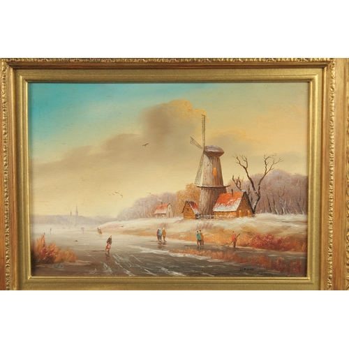 1207 - J. J. BOND. Dutch winter landscape with figures and windmill. Signed. oil on panel. 10