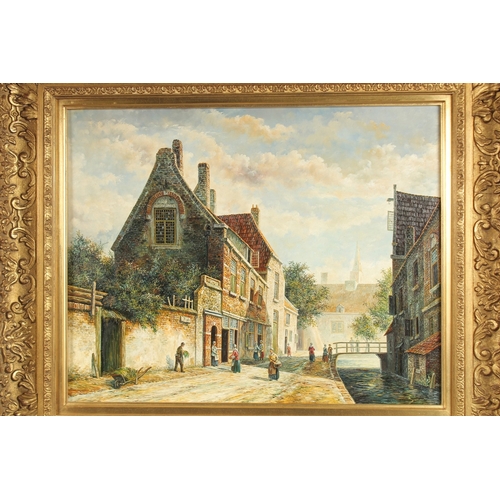 1209 - L. ROTH. A large Dutch street scene with canal and figures. Signed. Oil on panel. 16