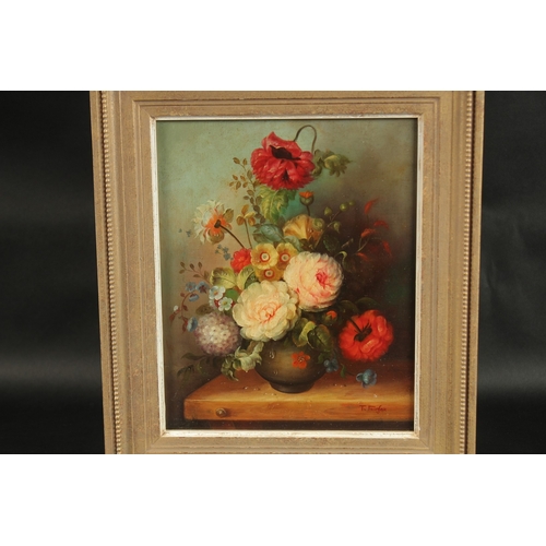 1214 - T. FAIRFAX. Dutch still life, bowl of flowers on a ledge. Signed. Oil on board. 10